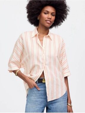 Madewell Linen Organic Cotton Striped Button Down Top XL
